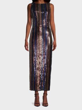 ONE33 Social Women's Blue The Sarah Sequin Open Back Midi Dress Size 12
